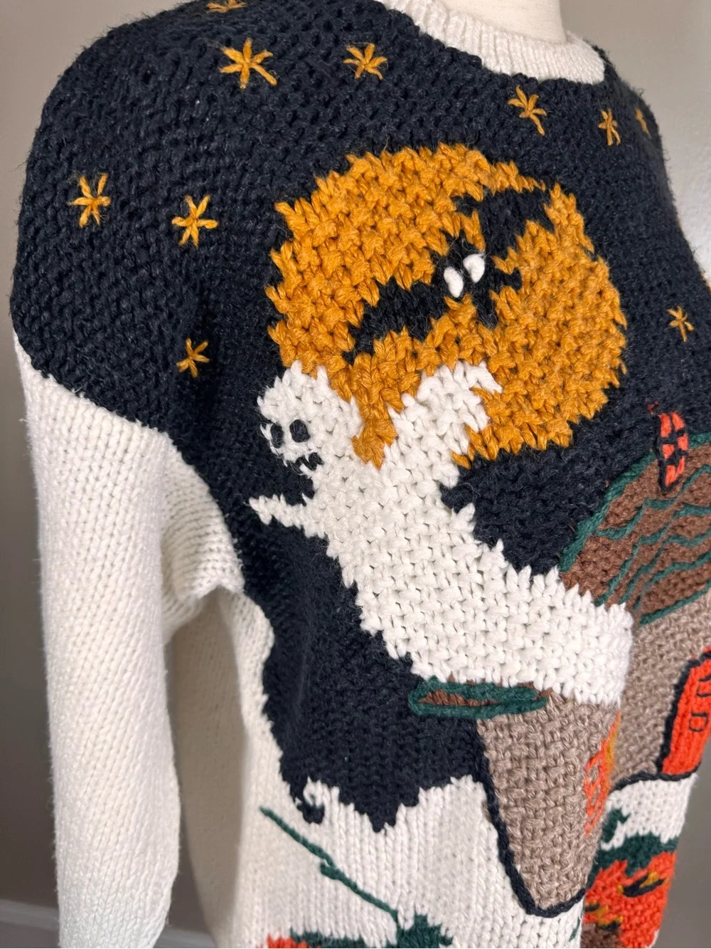 Vintage Casual Corner Hand Knit Pumpkin Halloween Ghosts Teacher Sweater Sz S - Picture 5 of 11